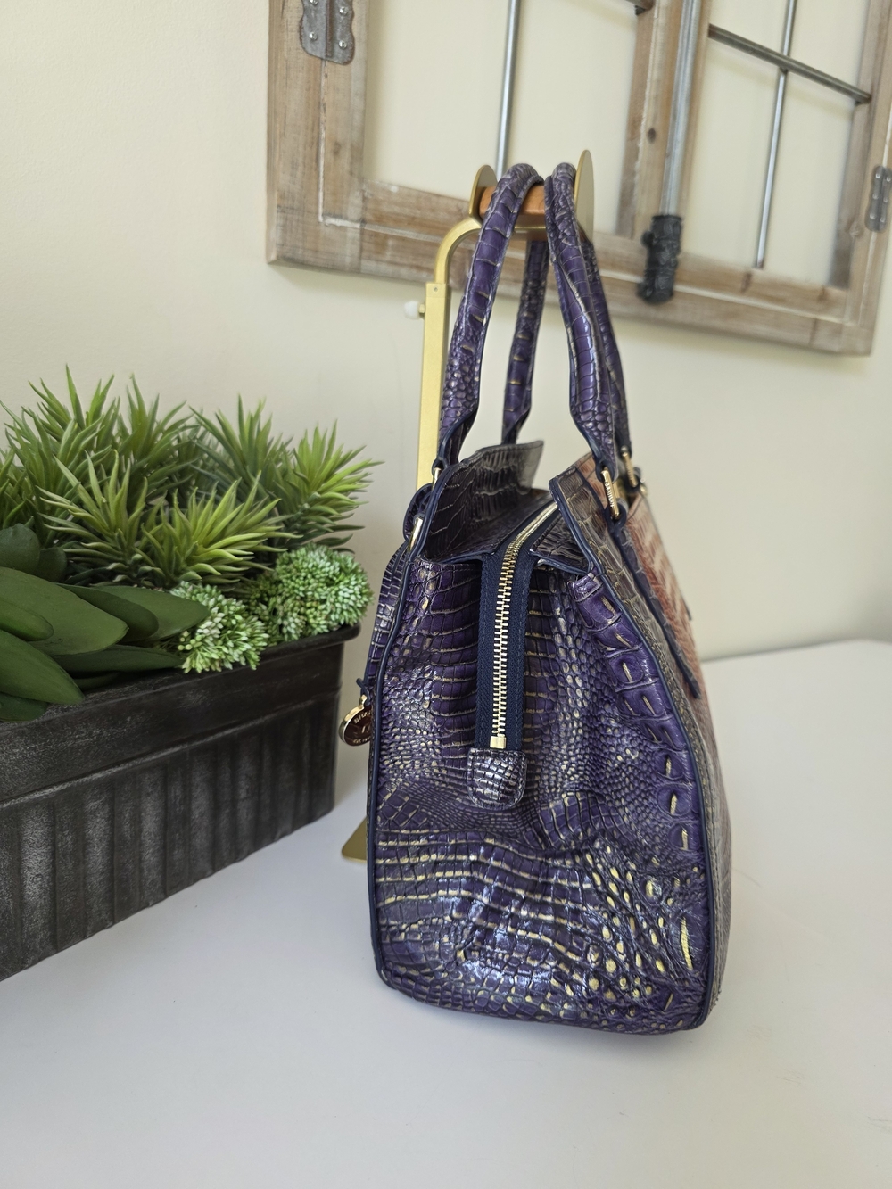 Brahmin Mini Asher Mojave Vineyard Embossed Leather Tote Crossbody - Picture 6 of 16